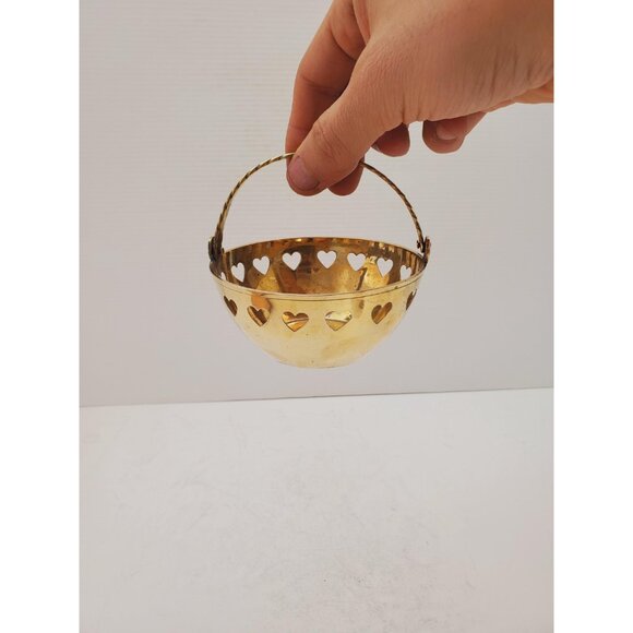 Vintage Brass Dish - Vintage Brass Basket with handle - brass round bask… - Picture 7 of 10